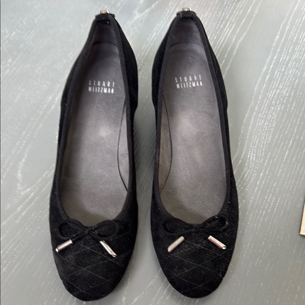 Stuart Weitzman Black Suede Flats with Bow